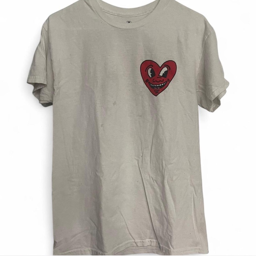 Men's white  T-Shirt with Red Heart Graphic